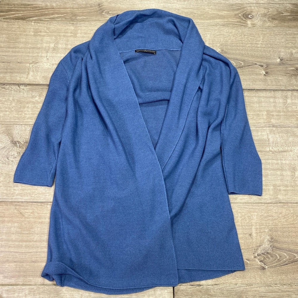 Peruvian Connection Cardigan Sweater Womens XS Blue Open Front‎ Drape 3/4 Sleeve